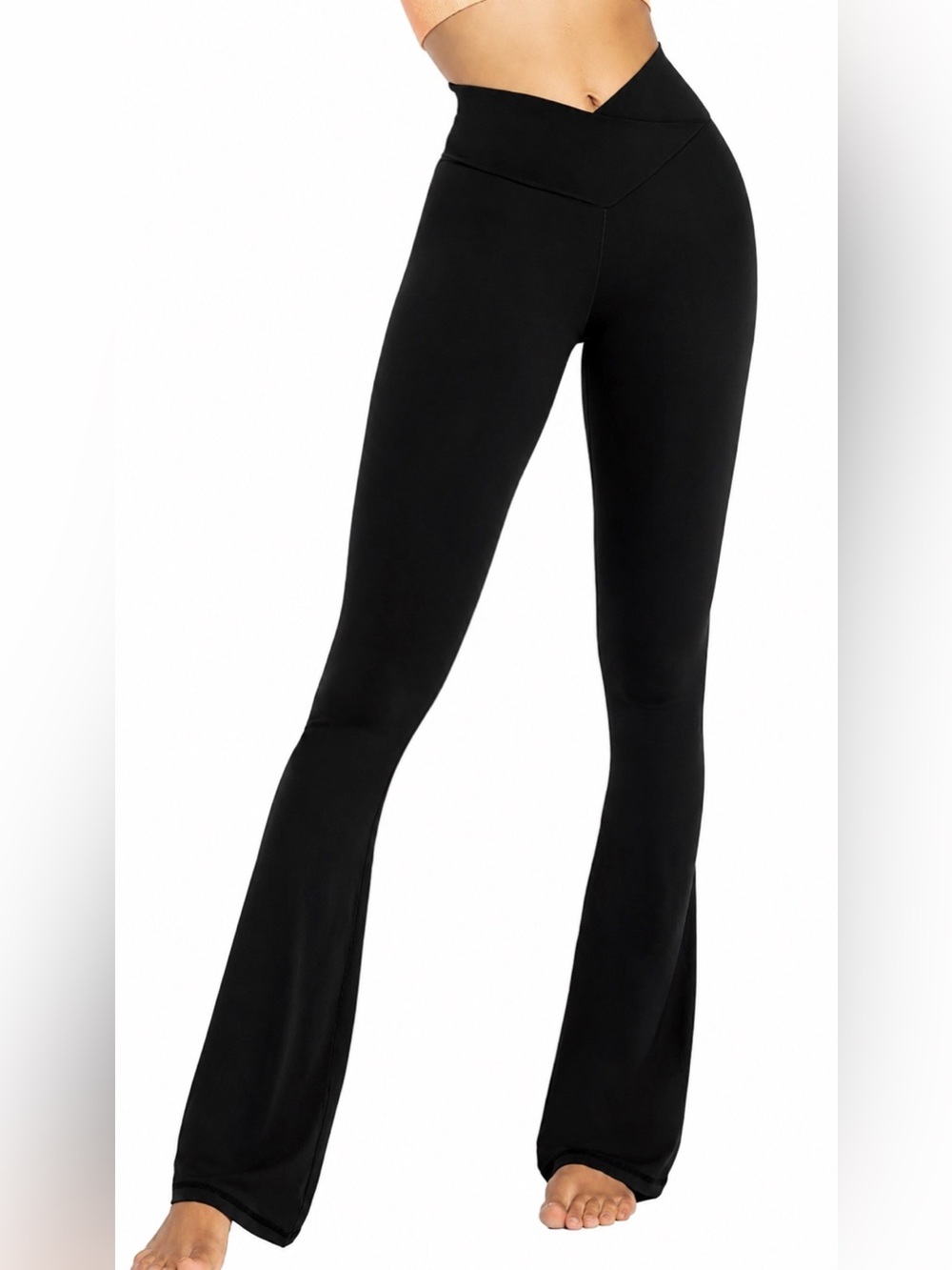 Sunzel Crossover High V-Waist Flare Leggings Yoga Pants Black Breathable Size M